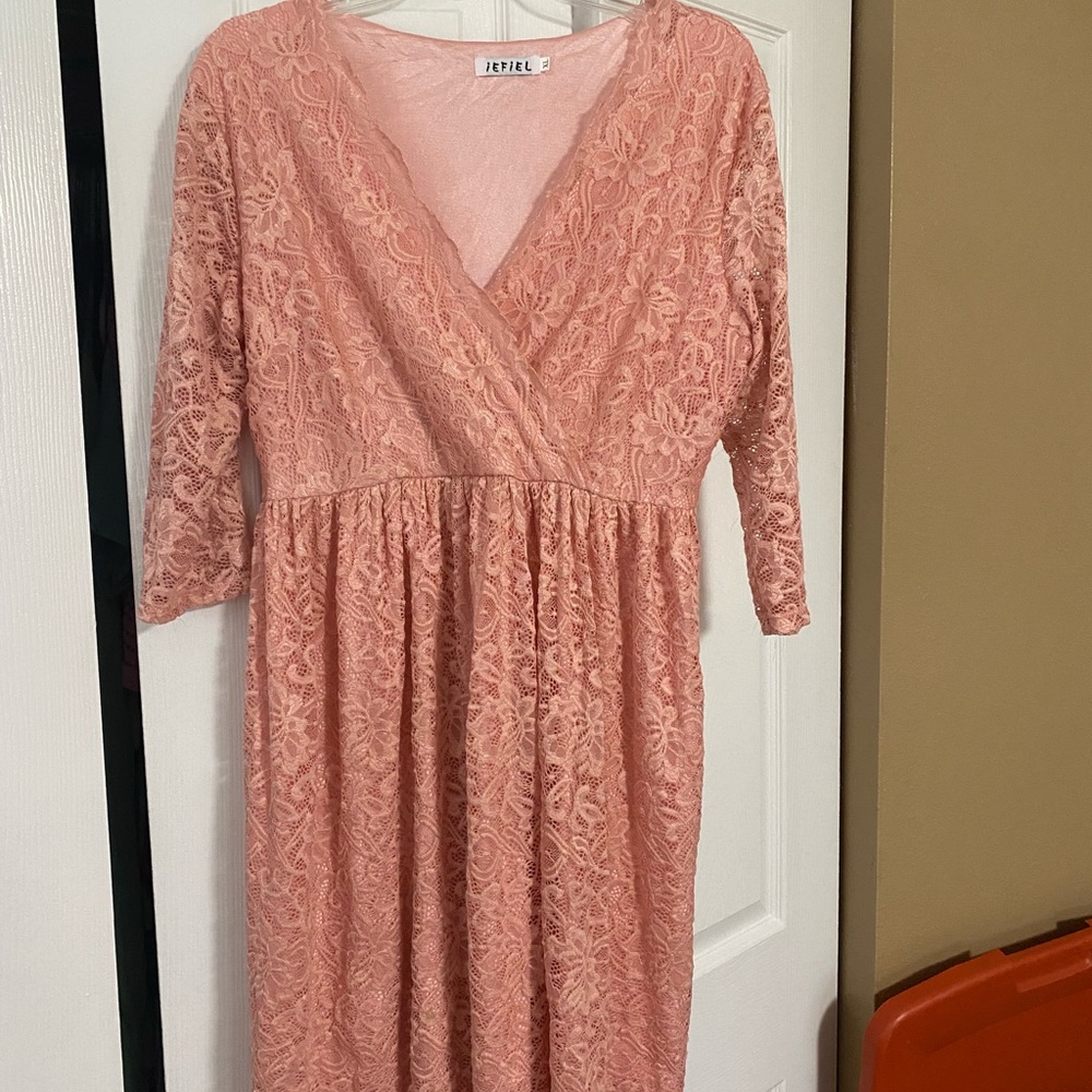 Baby pink lace maternity baby shower photo dress